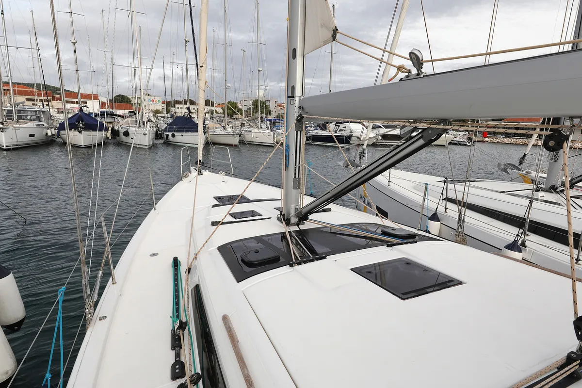 Exterior view of Seeadler, a Dufour 430 sailboat at Grad Vodice, Croatia