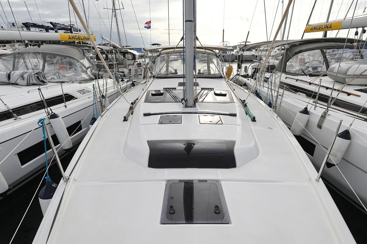 Exterior view of Seeadler, a Dufour 430 sailboat at Grad Vodice, Croatia