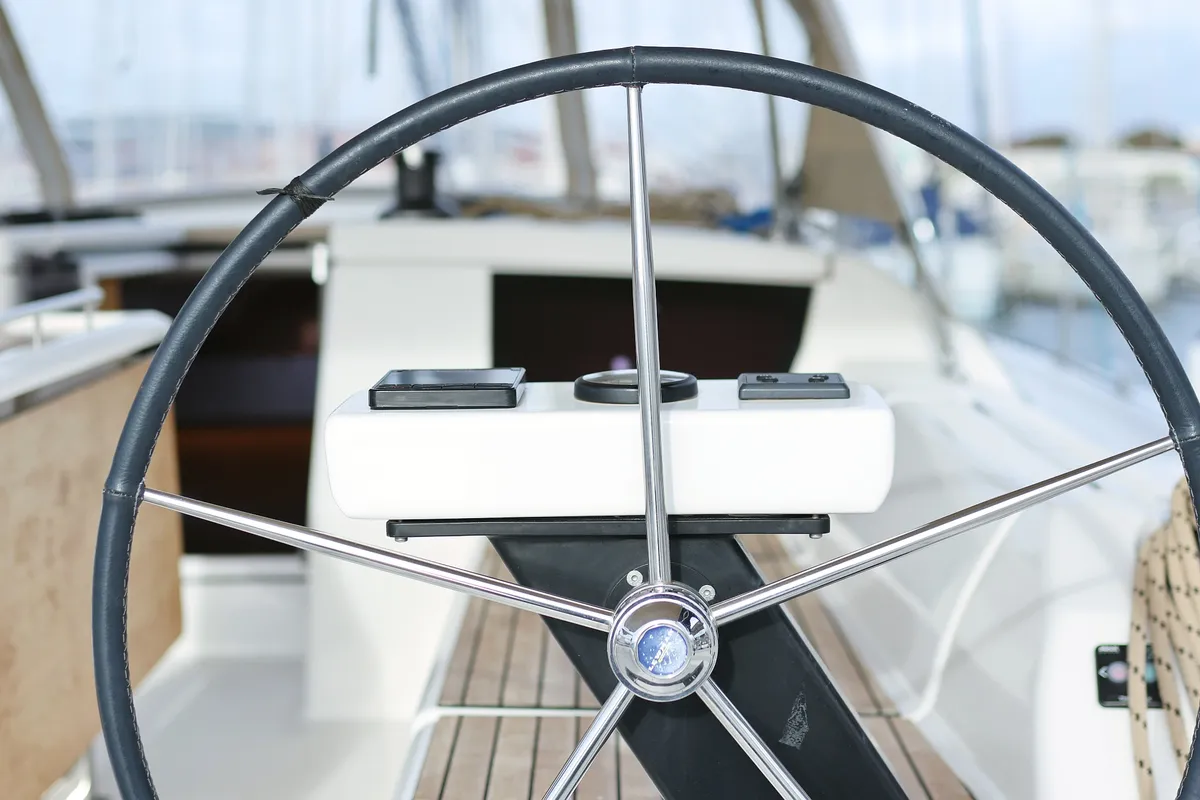 Cockpit of Seeadler, a Dufour 430 sailboat at Grad Vodice, Croatia