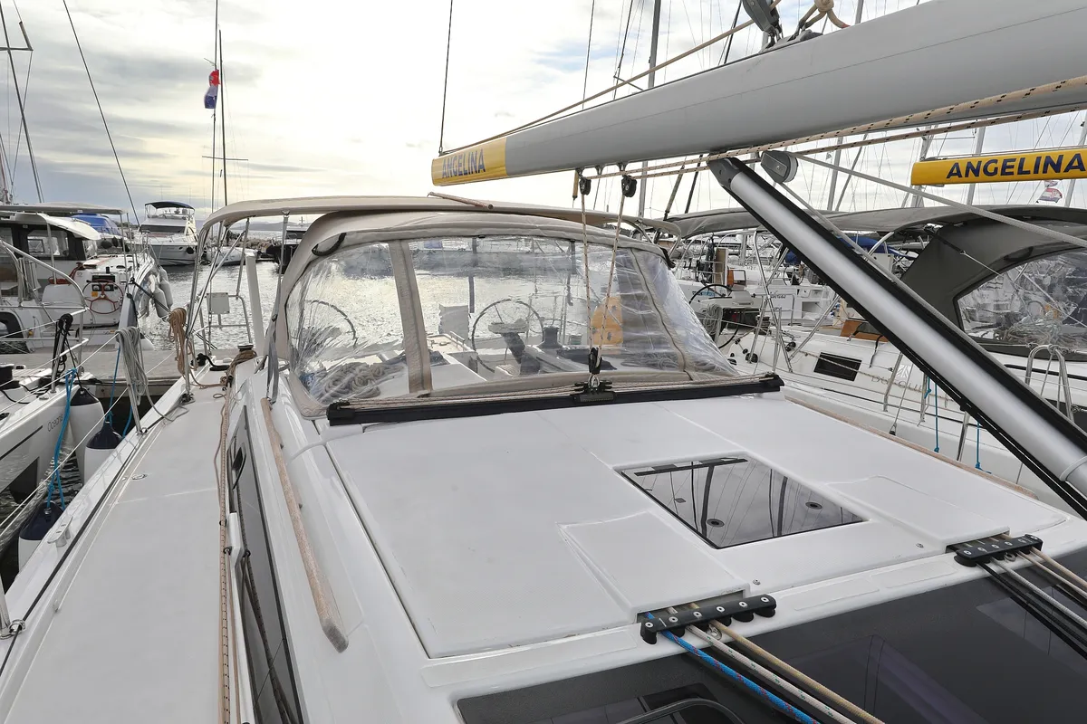Deck of Seeadler, a Dufour 430 sailboat at Grad Vodice, Croatia