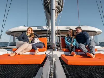 Deck of Comfort, a Excess 14 catamaran at Grimaud, France