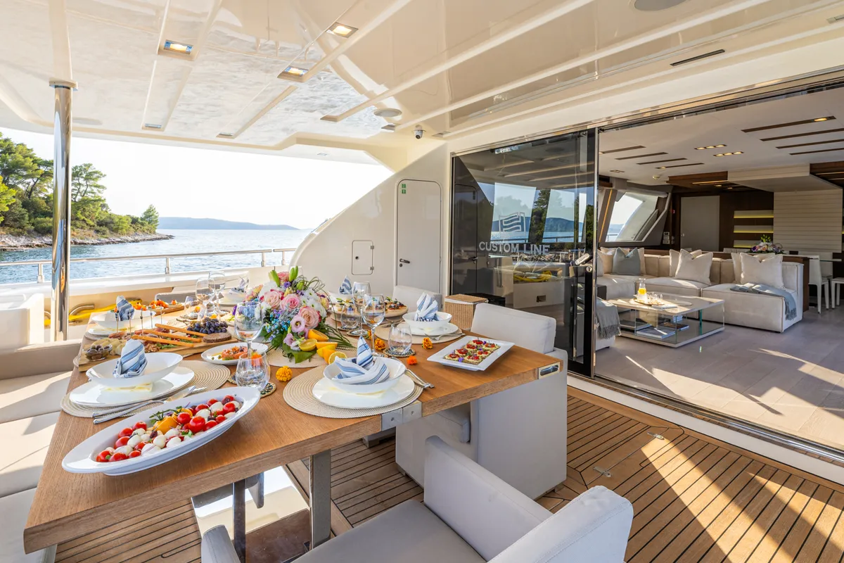 Deck of Morning Star, a Gulet Motoryacht motor yacht at Općina Rogoznica, Croatia