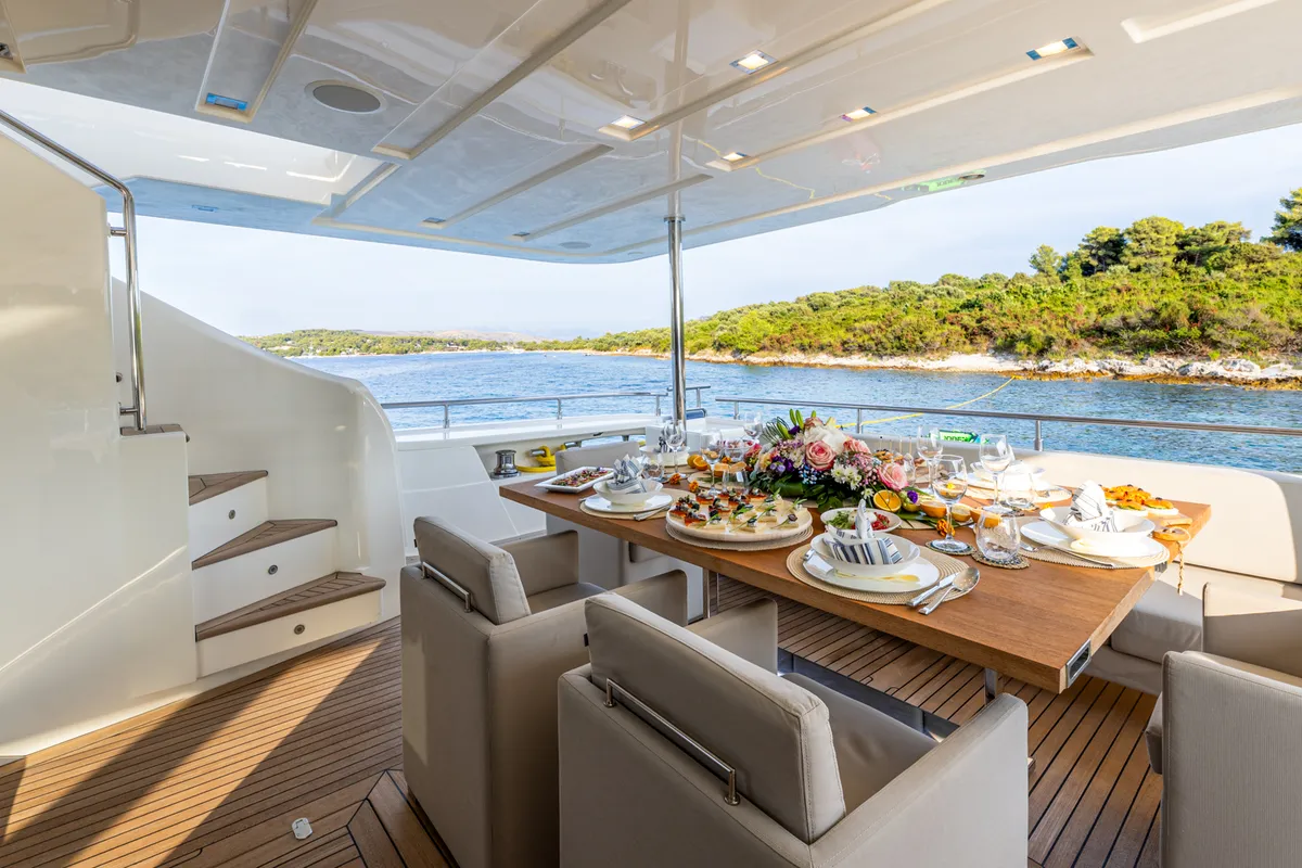 Deck of Morning Star, a Gulet Motoryacht motor yacht at Općina Rogoznica, Croatia