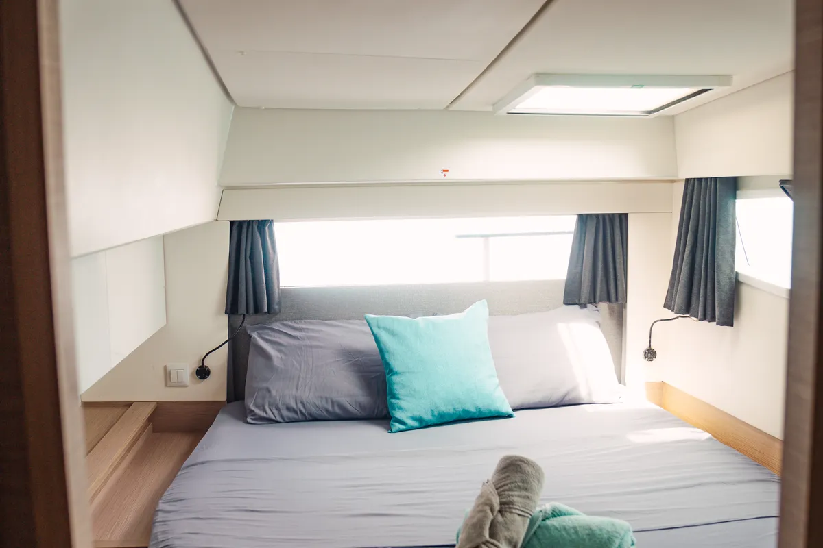 Cabin on Fountaine Pajot Elba 45, a catamaran at San Blas, Panama