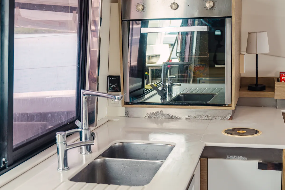 Galley of Fountaine Pajot Elba 45, a catamaran at San Blas, Panama