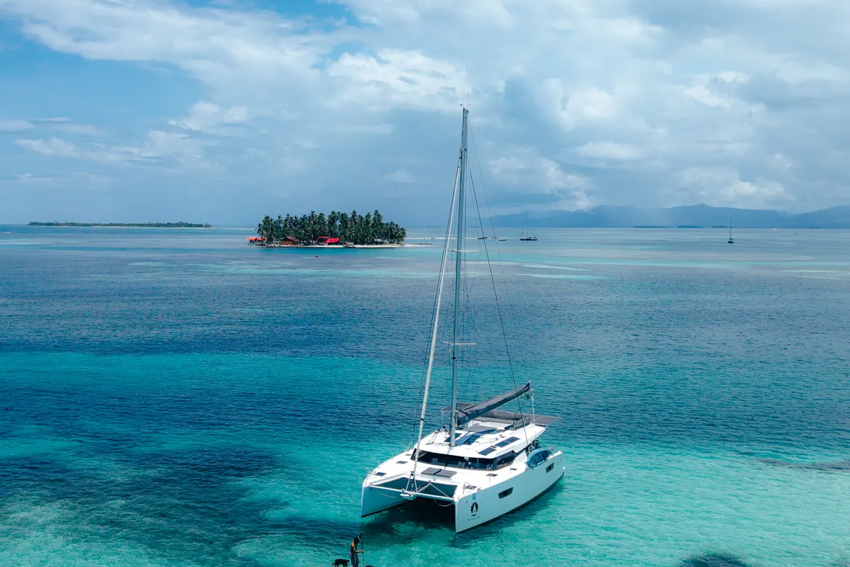 Exterior view of Fountaine Pajot Elba 45, a catamaran at San Blas, Panama