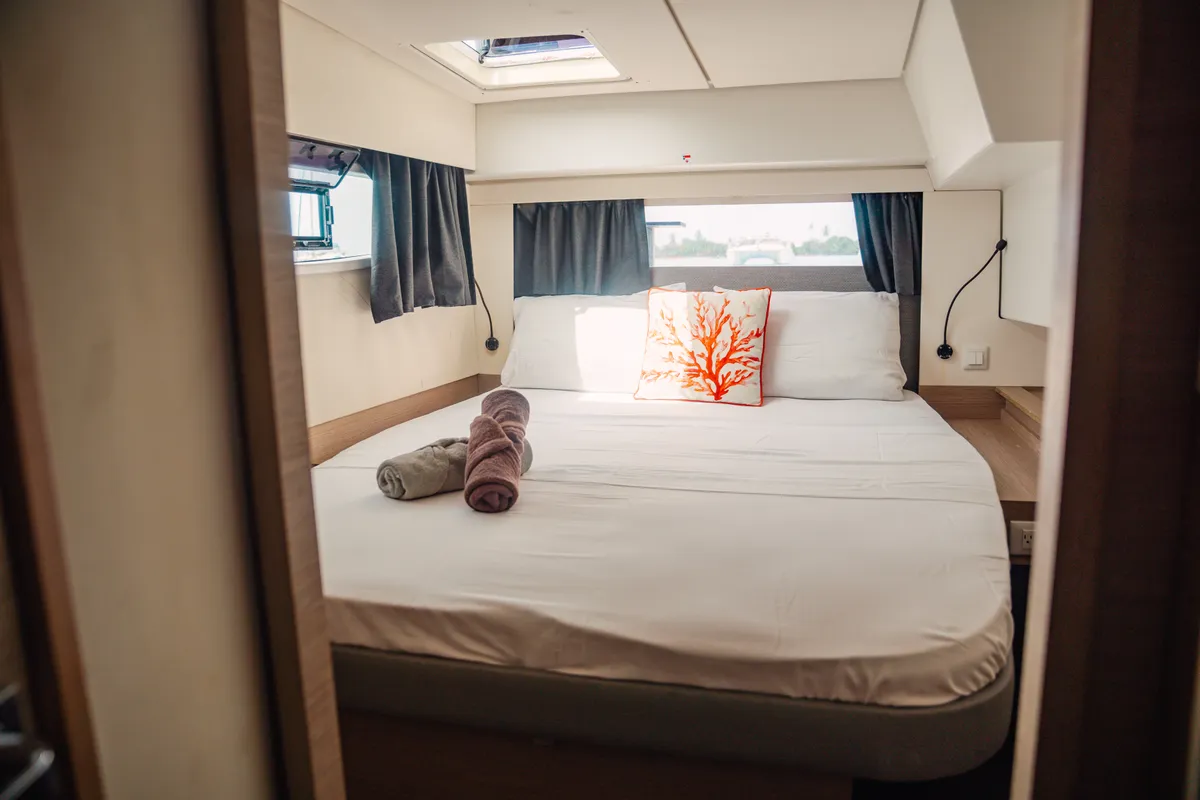 Cabin on Fountaine Pajot Elba 45, a catamaran at San Blas, Panama