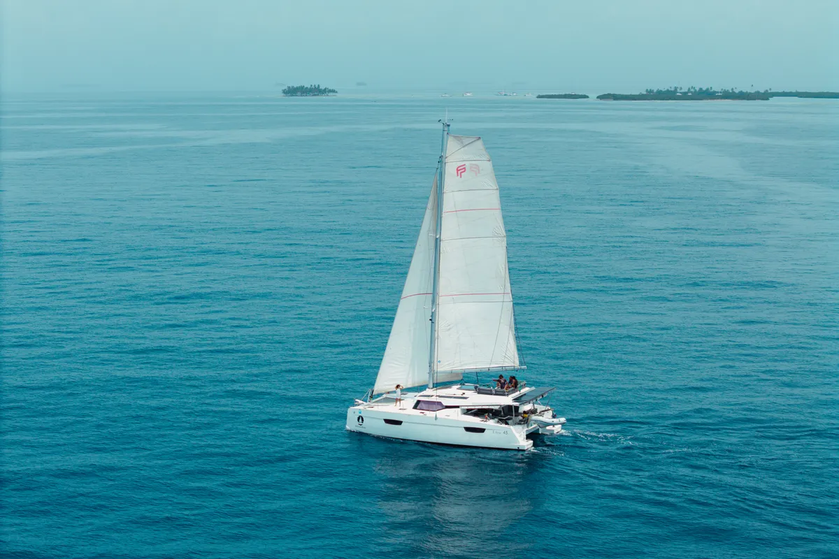 Exterior view of Fountaine Pajot Elba 45, a catamaran at San Blas, Panama