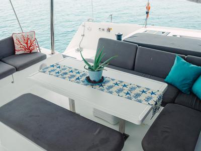 Deck of Fountaine Pajot Elba 45, a catamaran at San Blas, Panama