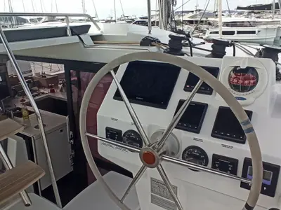 Cockpit of Magic Summer, a Fountaine Pajot Astréa 42 catamaran at Seget Donji, Croatia