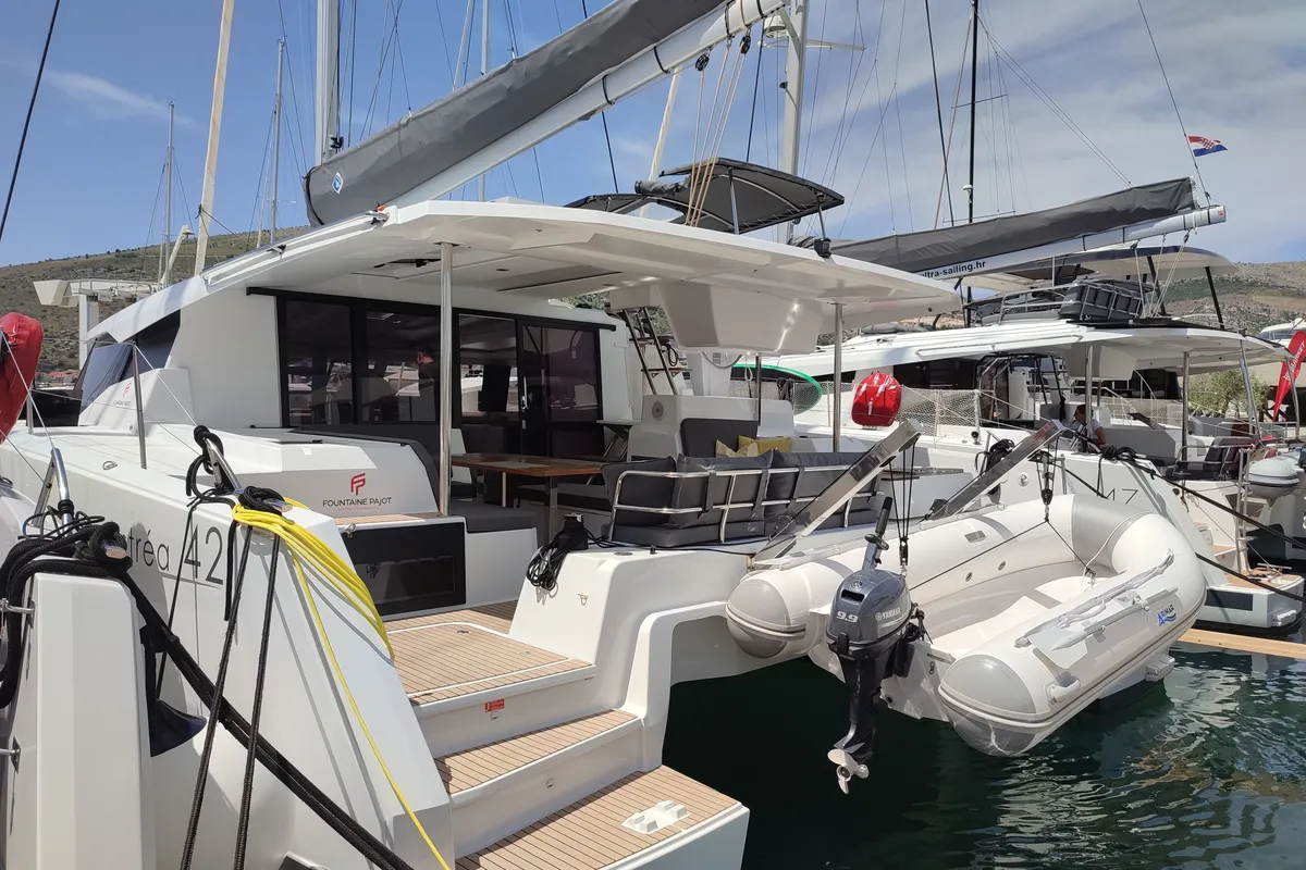 Exterior view of Magic Summer, a Fountaine Pajot Astréa 42 catamaran at Seget Donji, Croatia