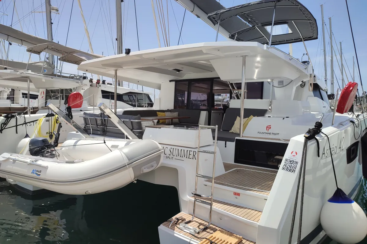 Exterior view of Magic Summer, a Fountaine Pajot Astréa 42 catamaran at Seget Donji, Croatia