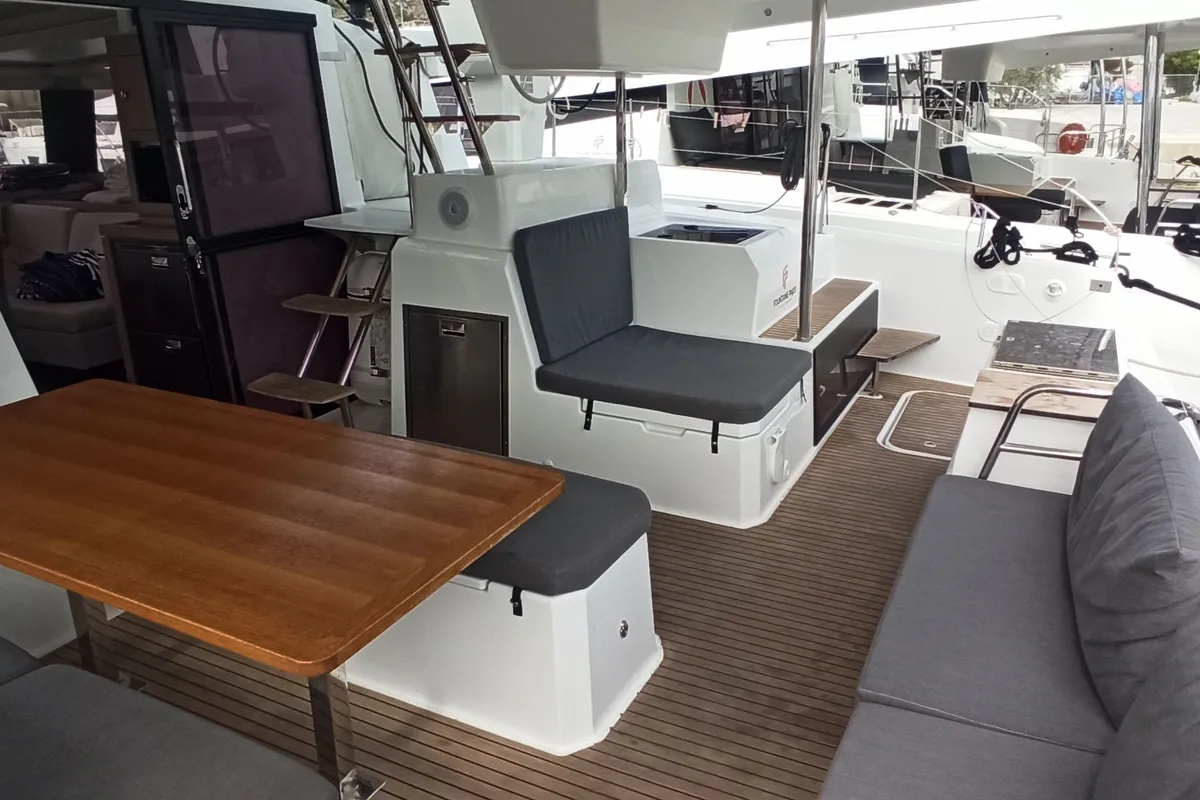 Deck of Magic Summer, a Fountaine Pajot Astréa 42 catamaran at Seget Donji, Croatia