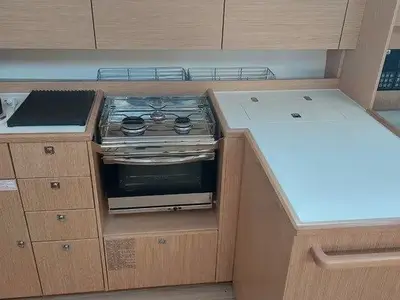 Galley of Marabou, a Bavaria C42 sailboat at Lefkada, Greece