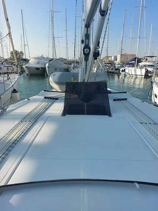 Deck of Marabou, a Bavaria C42 sailboat at Lefkada, Greece