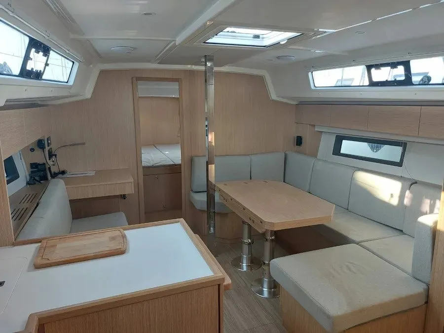 Salon of Marabou, a Bavaria C42 sailboat at Lefkada, Greece