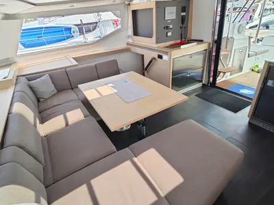 Salon of Caramita, a Fountaine Pajot Elba 45 catamaran at Punat, Croatia