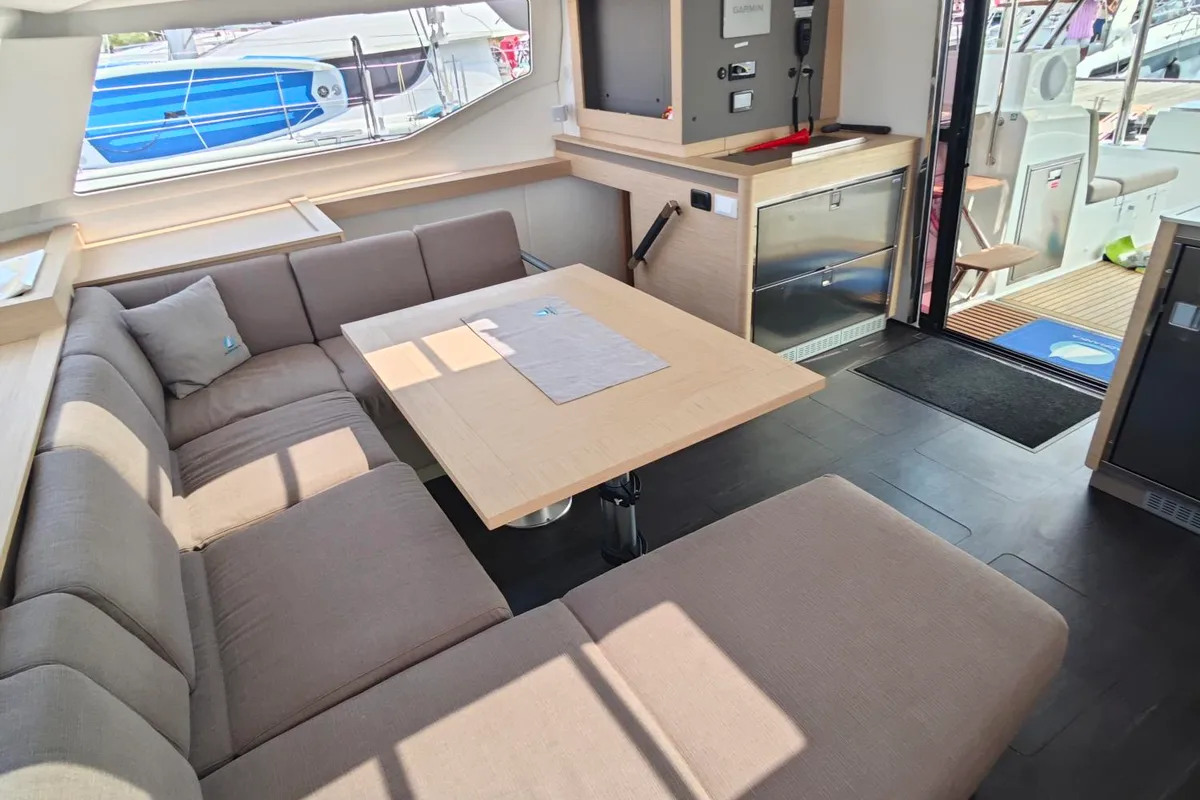 Salon of Caramita, a Fountaine Pajot Elba 45 catamaran at Punat, Croatia