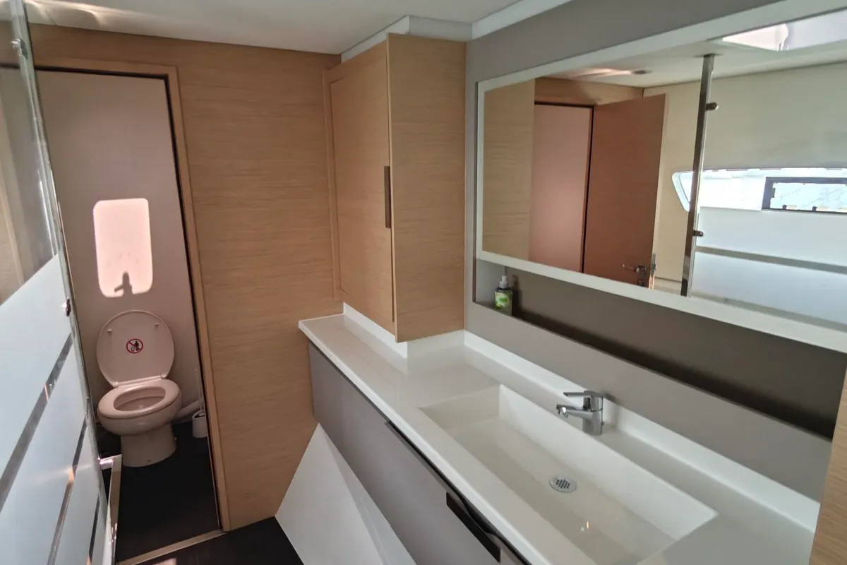 Head on Caramita, a Fountaine Pajot Elba 45 catamaran at Punat, Croatia