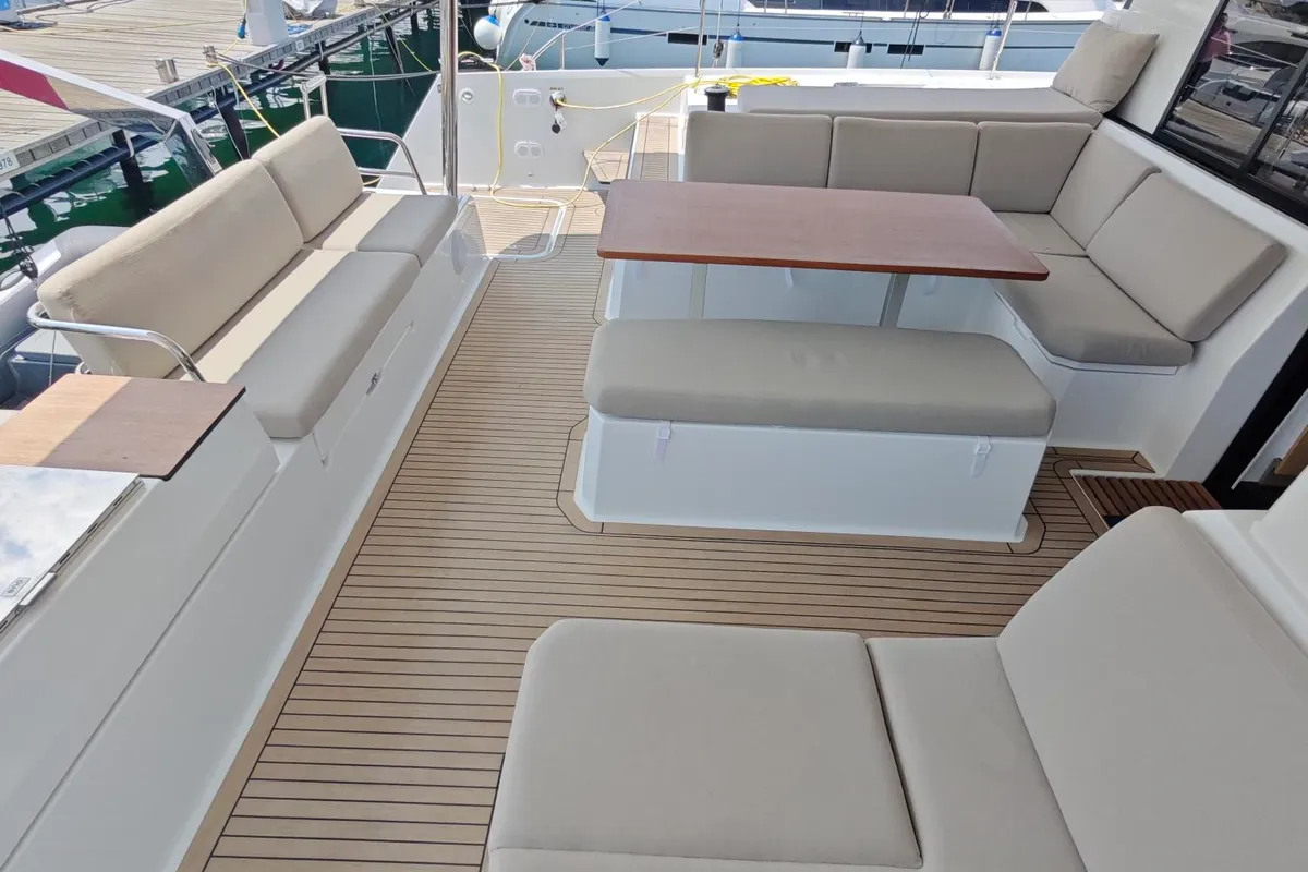 Deck of Caramita, a Fountaine Pajot Elba 45 catamaran at Punat, Croatia