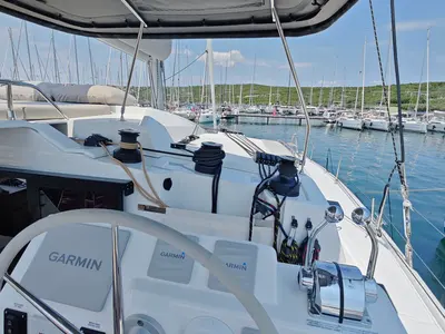 Cockpit of Caramita, a Fountaine Pajot Elba 45 catamaran at Punat, Croatia