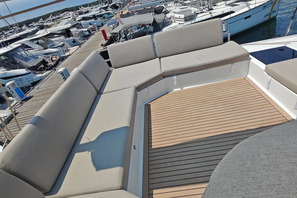 Deck of Caramita, a Fountaine Pajot Elba 45 catamaran at Punat, Croatia
