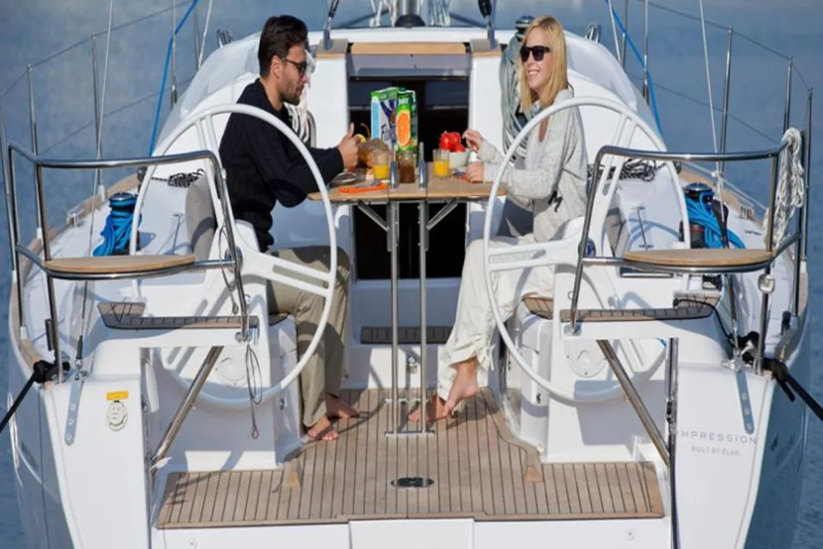 Cockpit of Giorgia, a Elan Impression 40 sailboat at San Benedetto del Tronto, Italy