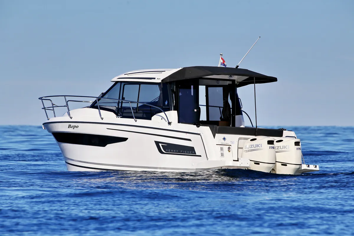 Exterior view of Bepo, a Jeanneau Merry Fisher 895 motorboat at Zadar, Croatia