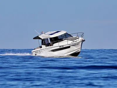Exterior view of Bepo, a Jeanneau Merry Fisher 895 motorboat at Zadar, Croatia