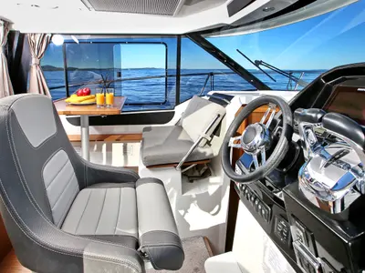 Cockpit of Bepo, a Jeanneau Merry Fisher 895 motorboat at Zadar, Croatia