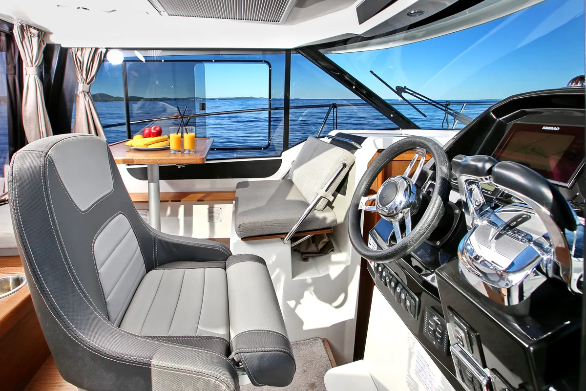 Cockpit of Bepo, a Jeanneau Merry Fisher 895 motorboat at Zadar, Croatia