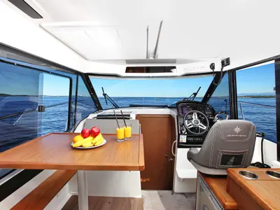 Salon of Bepo, a Jeanneau Merry Fisher 895 motorboat at Zadar, Croatia