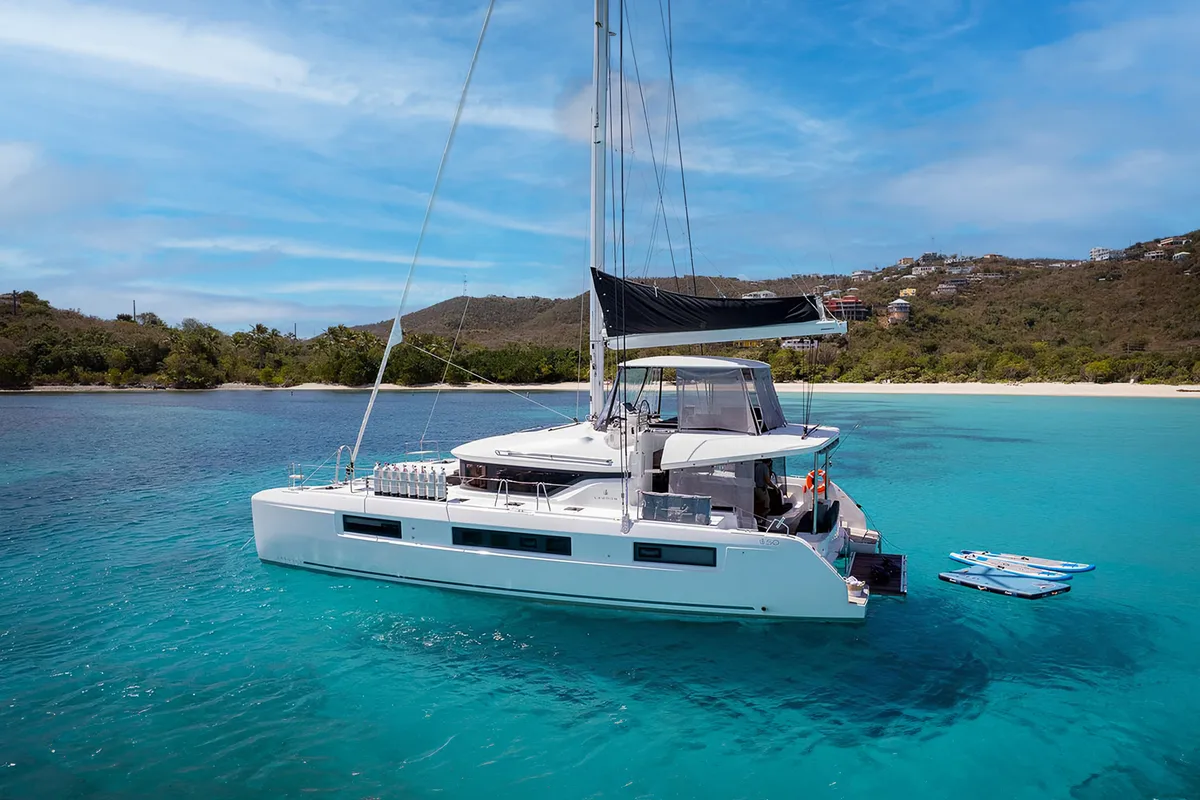 Exterior view of Patagonia, a Lagoon 50 catamaran at Ibiza, Spain