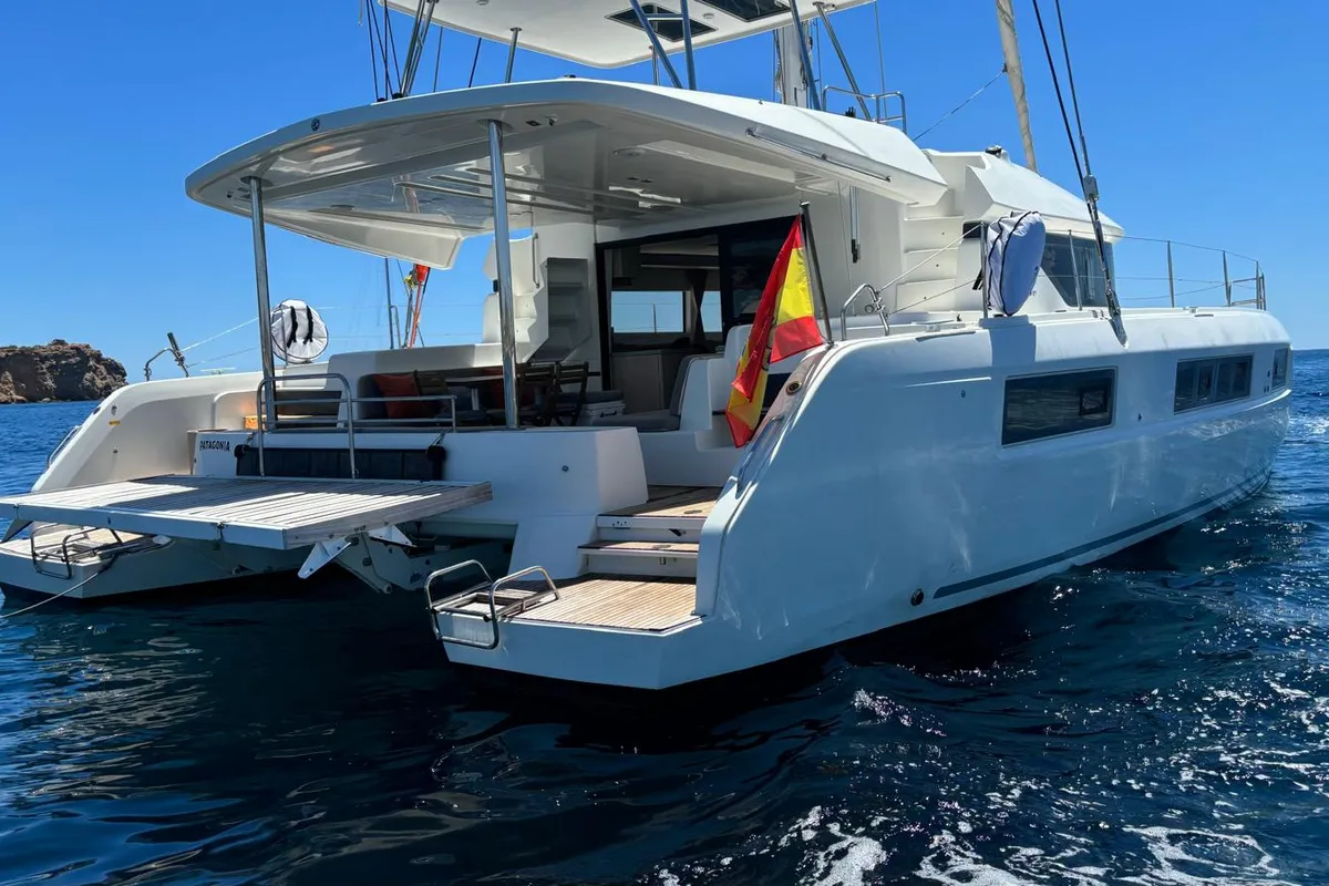 Exterior view of Patagonia, a Lagoon 50 catamaran at Ibiza, Spain