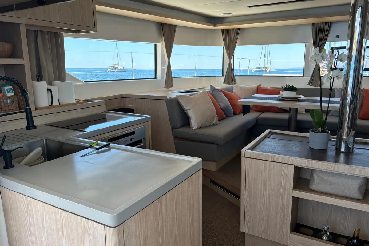 Galley of Patagonia, a Lagoon 50 catamaran at Ibiza, Spain
