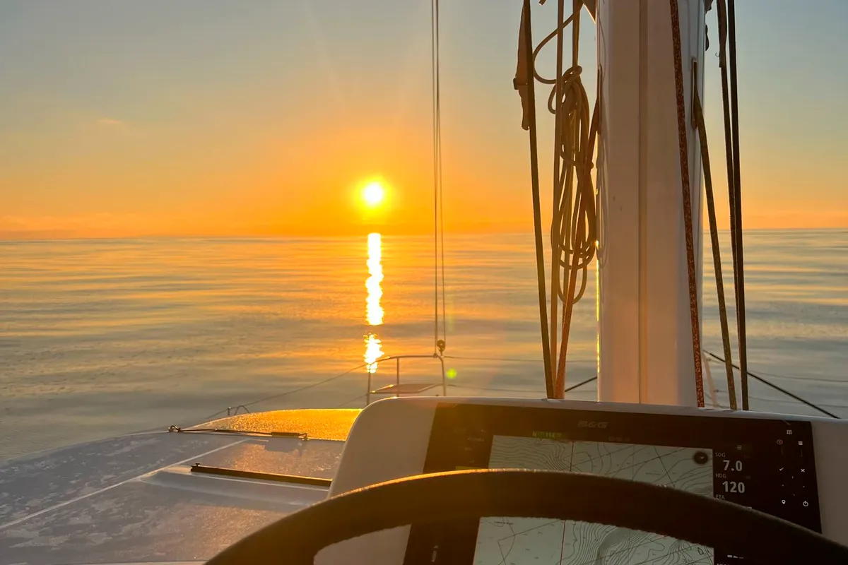 Cockpit of Patagonia, a Lagoon 50 catamaran at Ibiza, Spain