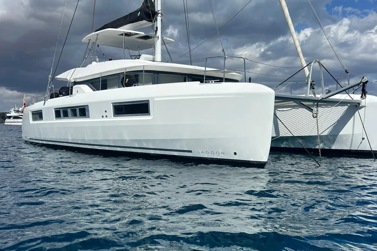 Exterior view of Patagonia, a Lagoon 50 catamaran at Ibiza, Spain