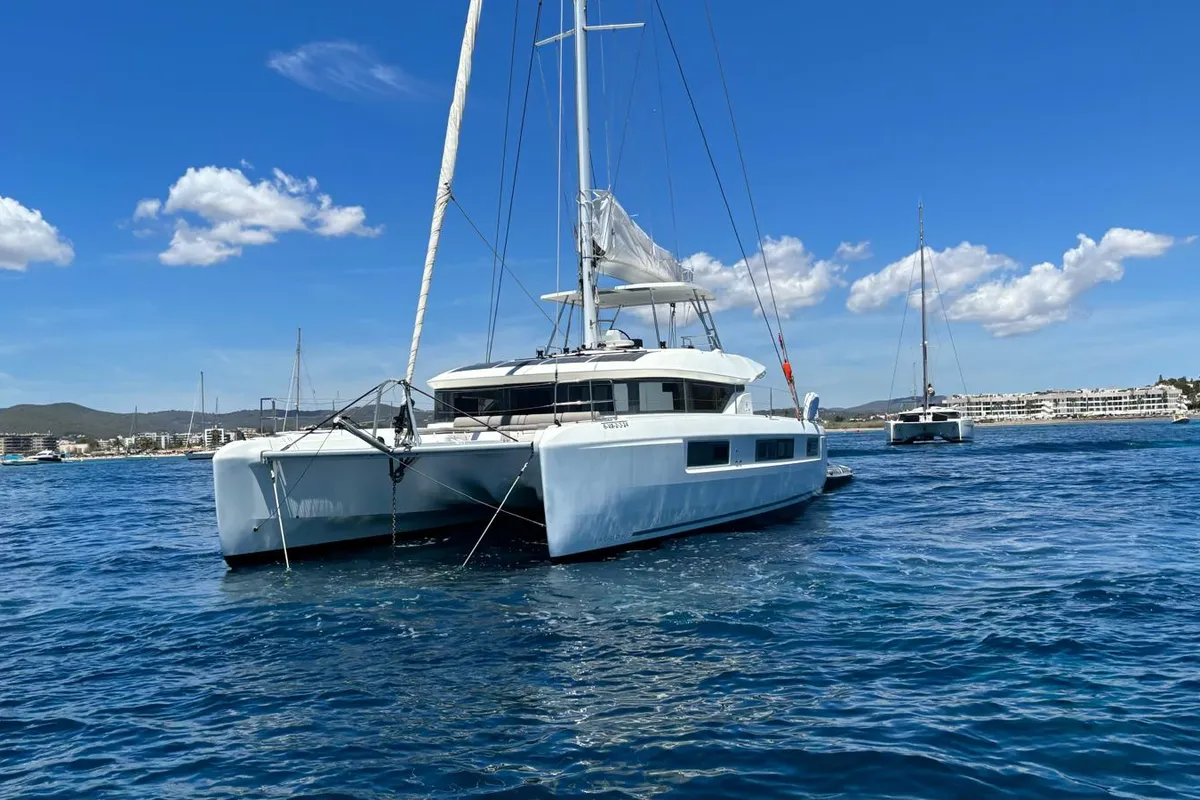 Exterior view of Patagonia, a Lagoon 50 catamaran at Ibiza, Spain