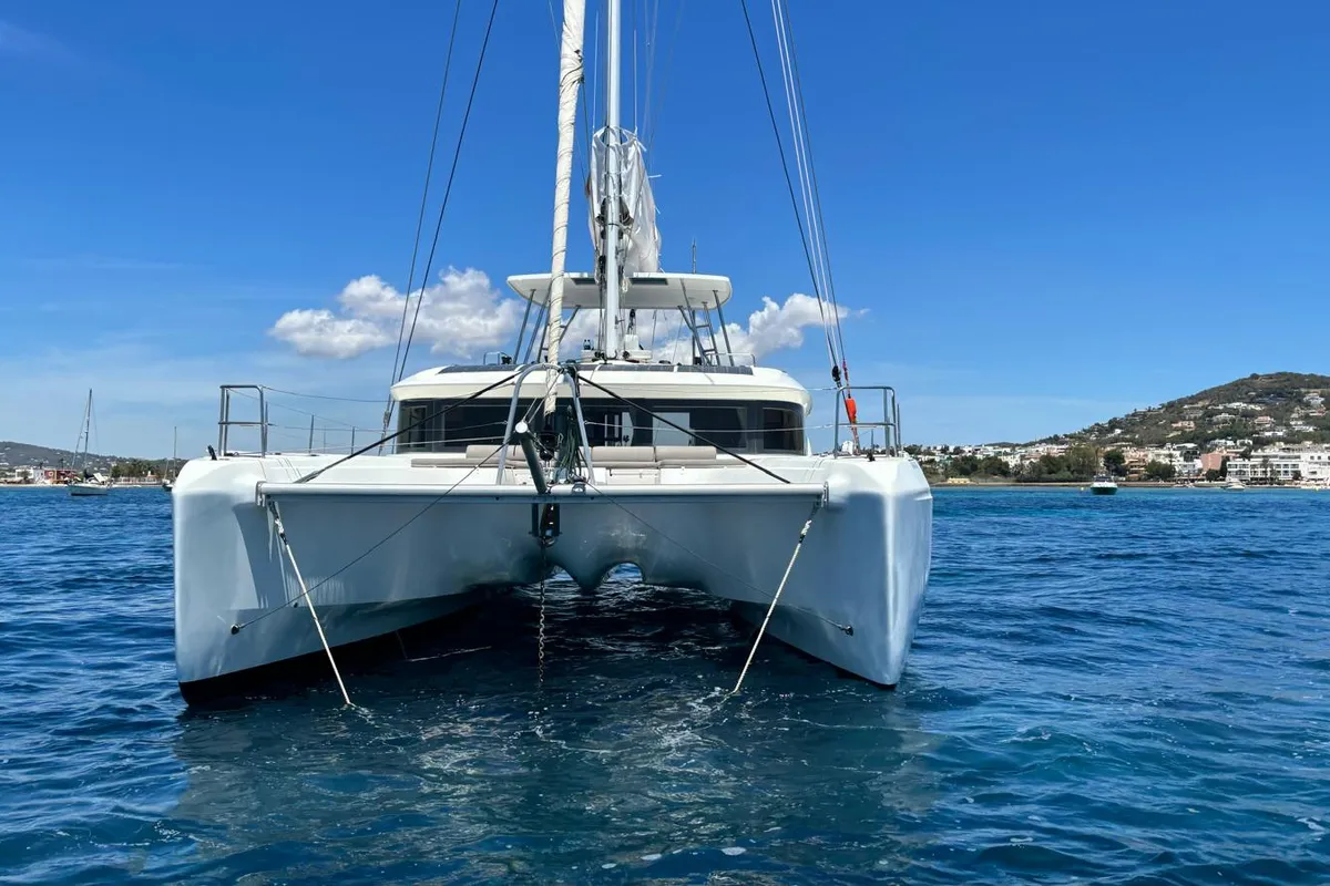 Exterior view of Patagonia, a Lagoon 50 catamaran at Ibiza, Spain