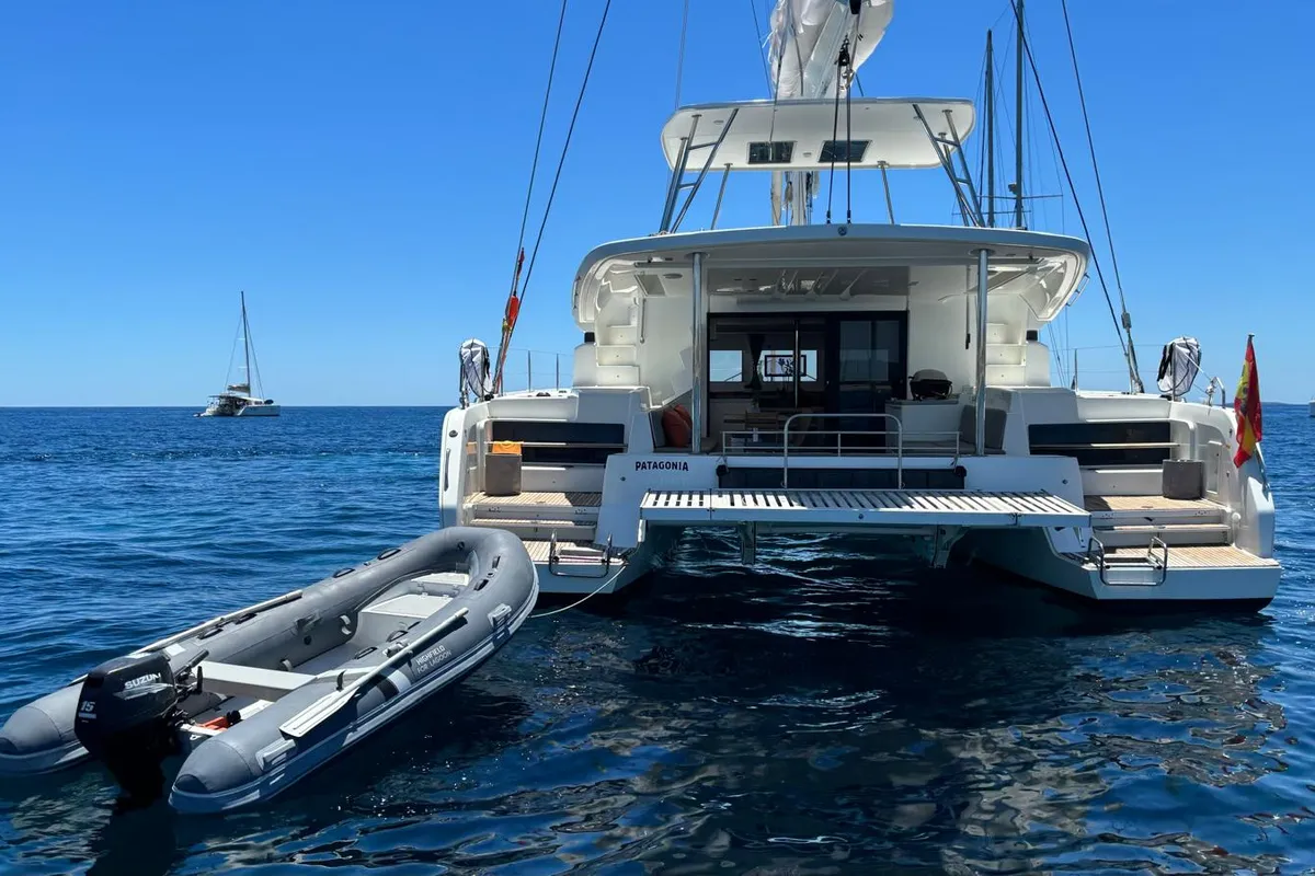 Exterior view of Patagonia, a Lagoon 50 catamaran at Ibiza, Spain