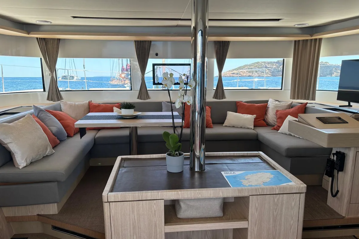 Salon of Patagonia, a Lagoon 50 catamaran at Ibiza, Spain