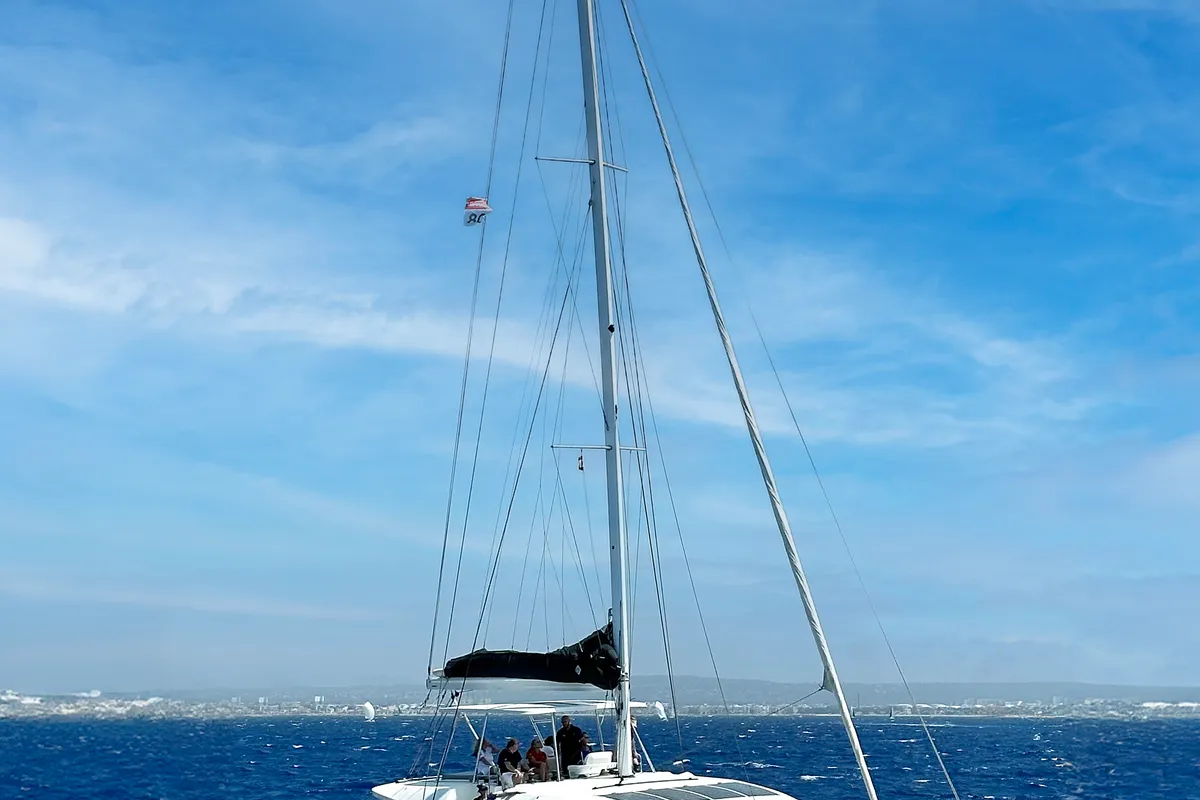 Exterior view of Patagonia, a Lagoon 50 catamaran at Ibiza, Spain
