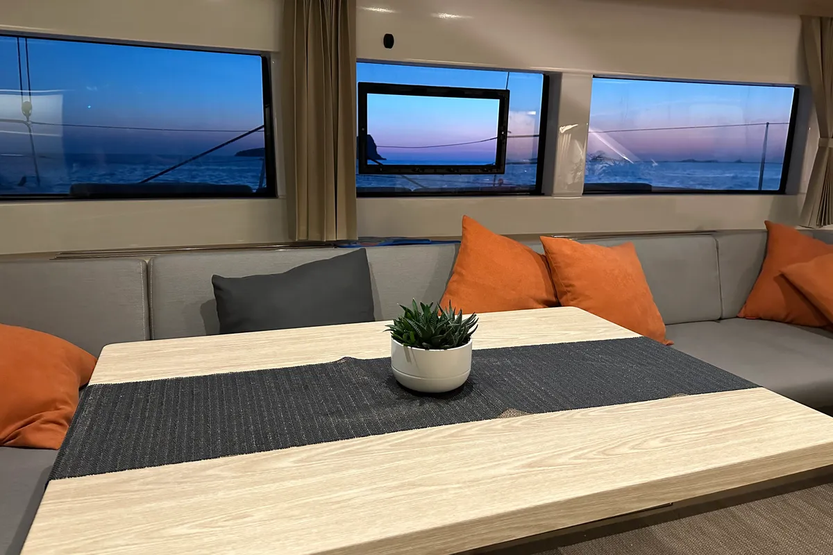 Salon of Patagonia, a Lagoon 50 catamaran at Ibiza, Spain