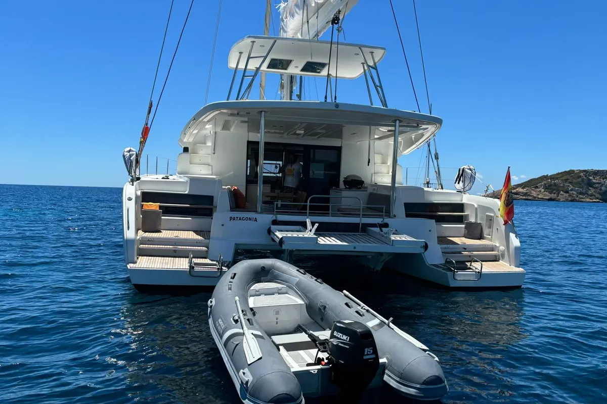 Exterior view of Patagonia, a Lagoon 50 catamaran at Ibiza, Spain