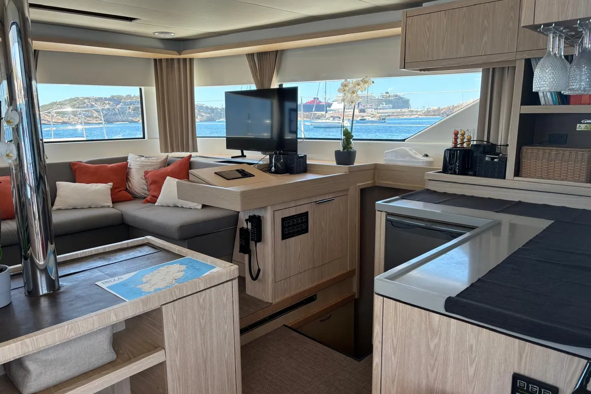 Salon of Patagonia, a Lagoon 50 catamaran at Ibiza, Spain