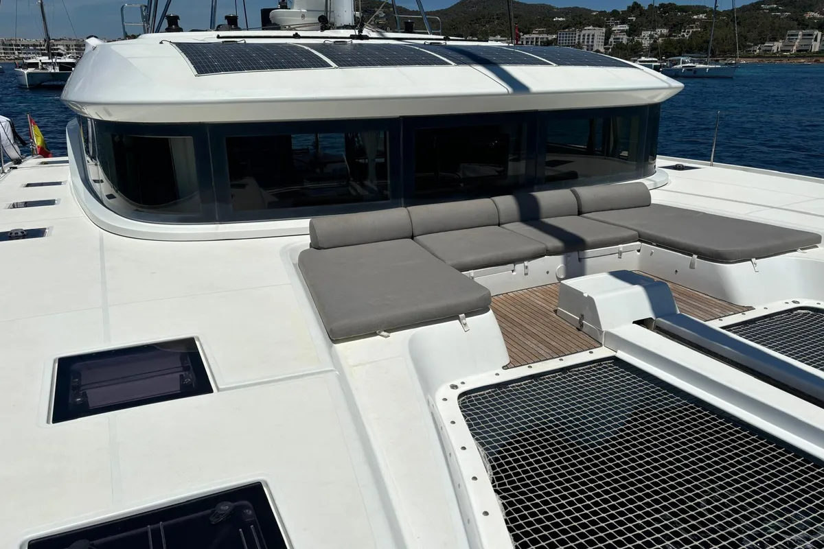 Deck of Patagonia, a Lagoon 50 catamaran at Ibiza, Spain
