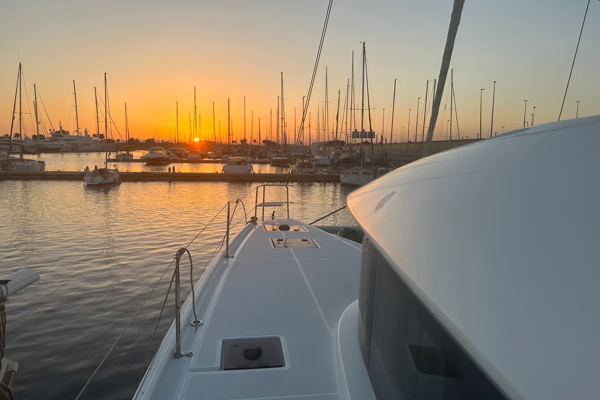 Deck of Patagonia, a Lagoon 50 catamaran at Ibiza, Spain