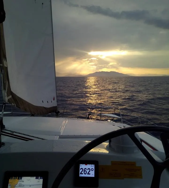 Deck of Double Kiss, a Bali 4.1 catamaran at Svoronata, Greece