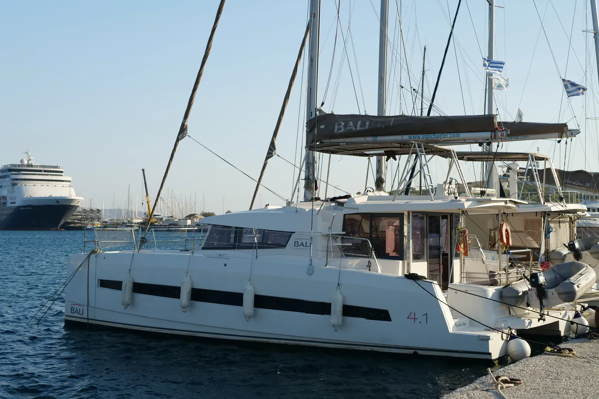 Exterior view of Double Kiss, a Bali 4.1 catamaran at Svoronata, Greece