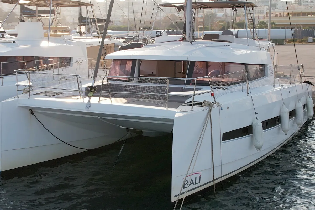 Exterior view of Double Kiss, a Bali 4.1 catamaran at Svoronata, Greece